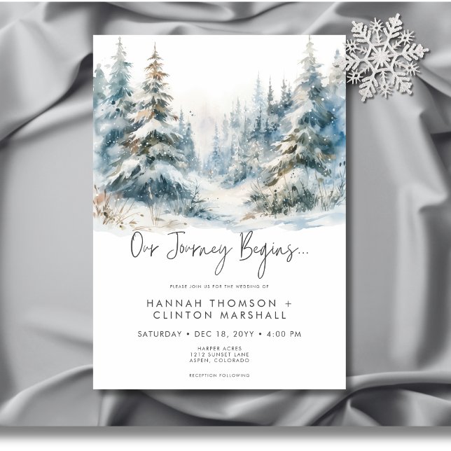 Convite Casamento de Cena de Inverno Rustic Mountain (Rustic Mountain Winter Scene Watercolor Wedding Invitation)