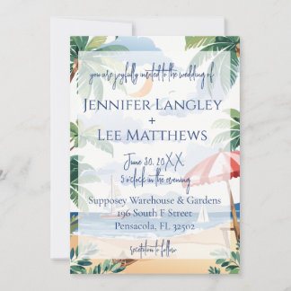 Convite Casamento de Cena de Praia de Watercolor