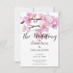 Convite Casamento de cereja rosada de cor-de-água legante