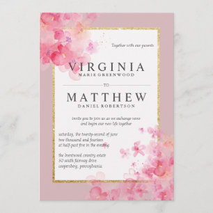 Convite Casamento de Cerejeira Pink Watercolor