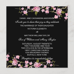 Convite Casamento de Cerejeiras Japonesas Preto Rosa