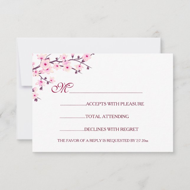 Convite Casamento de Cerejeiras Rosa Branco RSVP (Frente)