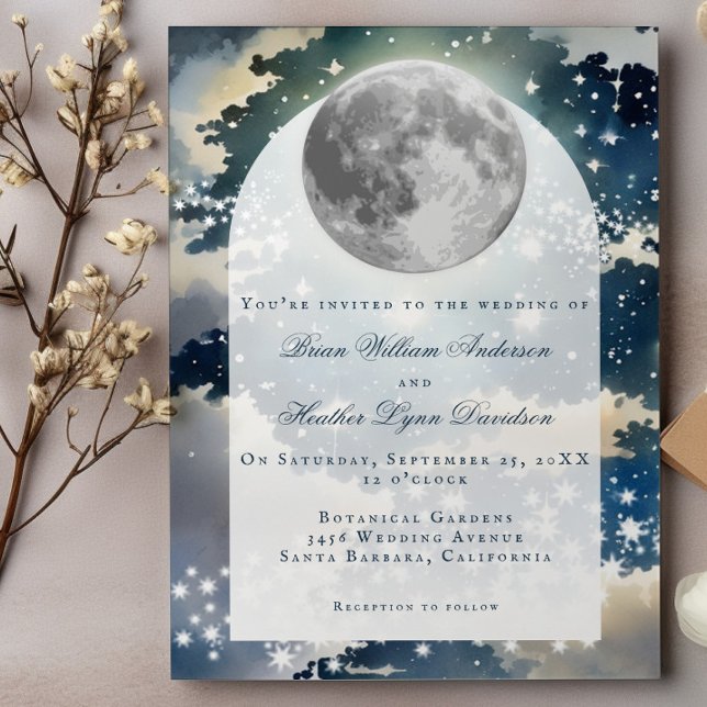 Convite Casamento de Céu Noturno Lunar (Lunar Night Sky Wedding Invitation)