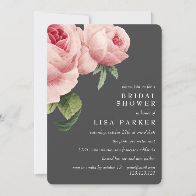 Convite Casamento de Chá de panela de Rosa Rosa Rosa Vinta (Frente)