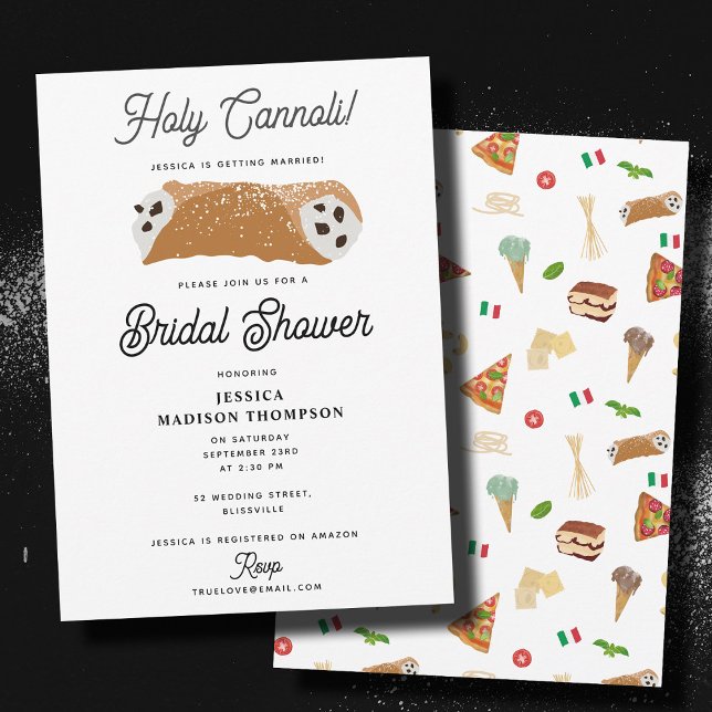 Convite Casamento de Chá de panela de Santa Comida Cannoli (Italian Food Holy Cannoli Bridal Shower Wedding Invitation)
