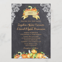 Convite Casamento de Chalkboard com Pumpkins de Lace Russo