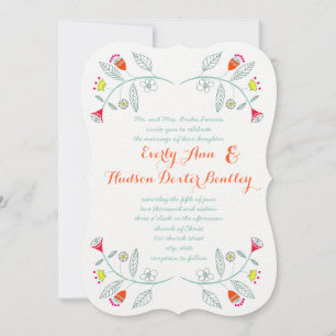 Convite Casamento de Chalkboard Mint Orange Floral Garland