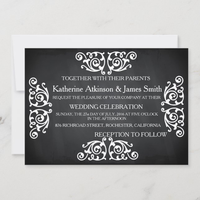 Convite Casamento de Chalkboard Rustic Swirl (Frente)
