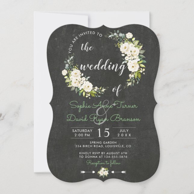 Convite Casamento De Chalkboard Rustic White Cream (Frente)