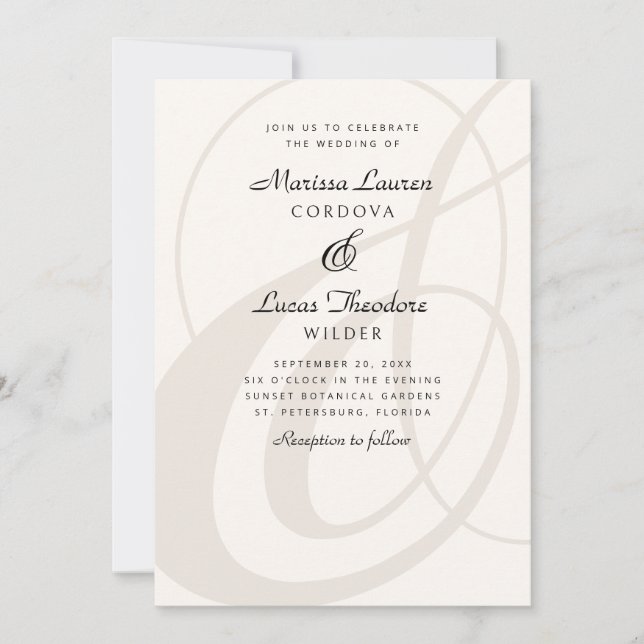 Convite Casamento de Champagne Ampersand Script Calliograf (Frente)