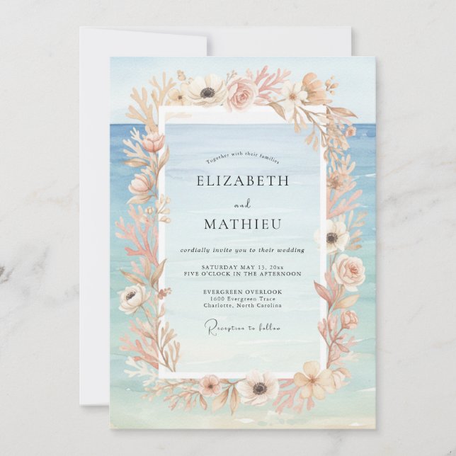 Convite Casamento de Champanhe Azure Pampas Eucalipto (Frente)