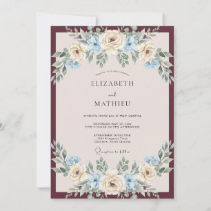 Convite Casamento de Champanhe Borgonha Folhagem Eucalipto
