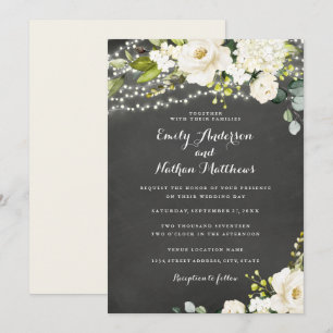 Convite Casamento de Champanhe Branco Floral em Lousa