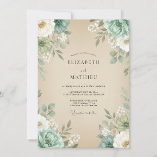 Convite Casamento de Champanhe com Folhagem de Hortelã Euc