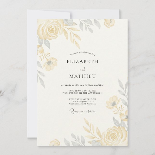 Convite Casamento de Champanhe com Folhagem Prateada Sage (Frente)