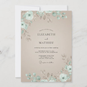 Convite Casamento de Champanhe com Folhagem Seafoam Suave
