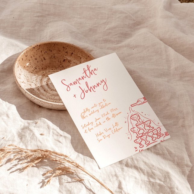 Convite Casamento de Champanhe Desenhado à Mão Funky (Criador carregado)