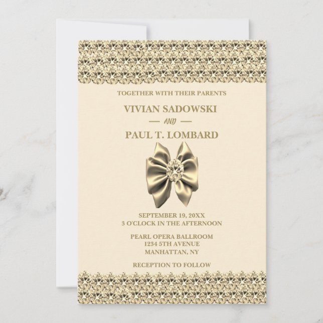 Convite Casamento de Champanhe Dourado Elegante (Frente)