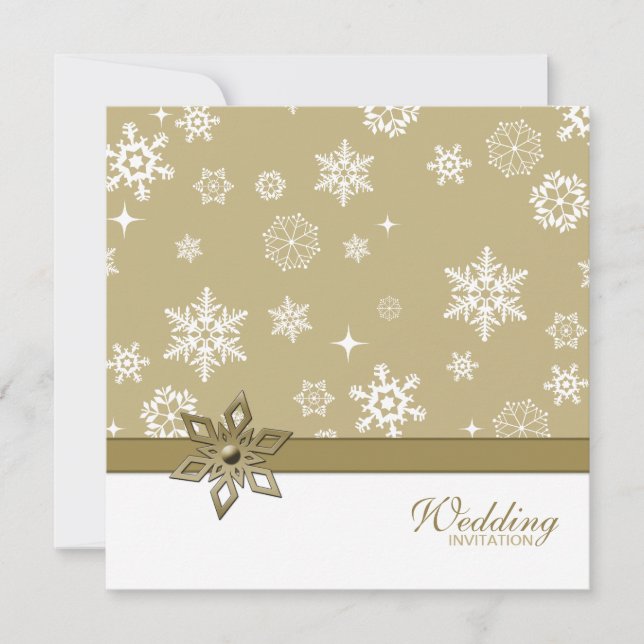 Convite Casamento de champanhe e flocos de neve brancos (Frente)