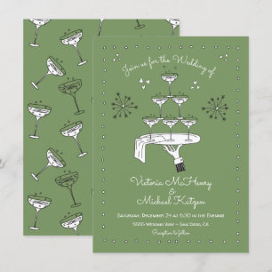 Convite Casamento de Champanhe Funky com Desenho de Doodle