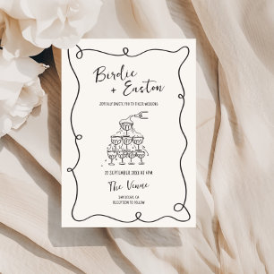 Convite Casamento de Champanhe Ilustrado Manuscrito