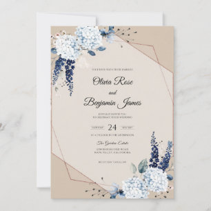 Convite Casamento de Champanhe Indigo Flor Eucalipto