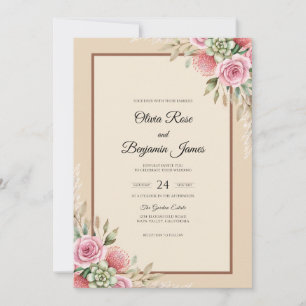 Convite Casamento de Champanhe Mauve Suculento Eucalipto