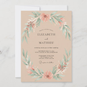 Convite Casamento de Champanhe, Pêssego e Folhagem de Euca