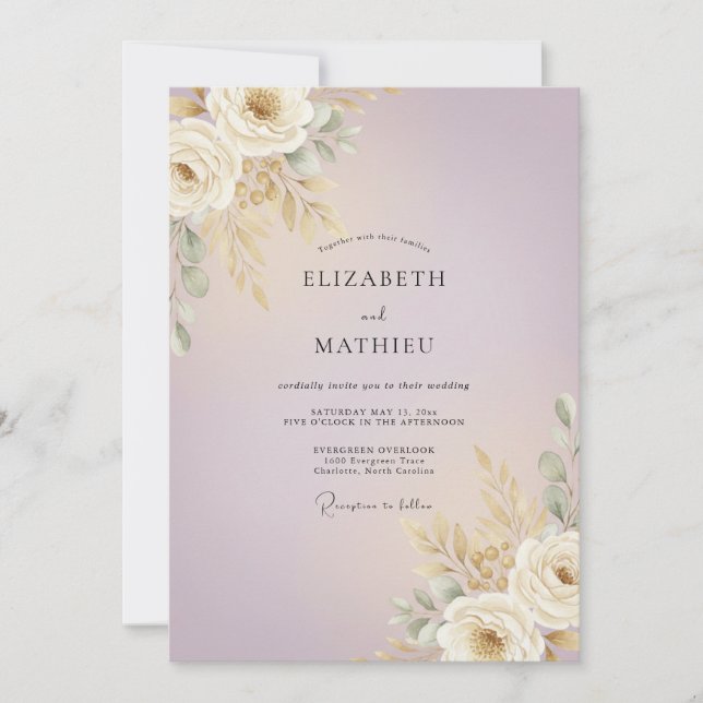Convite Casamento de Champanhe Rosa Pampas Eucalipto (Frente)