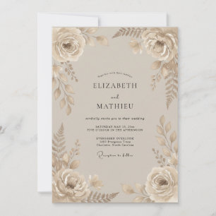 Convite Casamento de Champanhe Taupe Folhagem Eucalipto