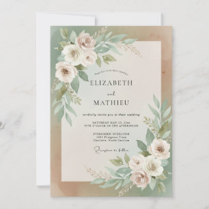 Convite Casamento de Champanhe Taupe Folhagem Eucalipto Su