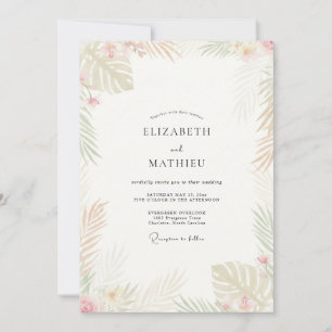 Convite Casamento de Champanhe Tropical Palmeira Eucalipto