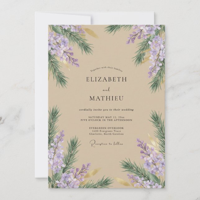 Convite Casamento de Champanhe Violeta Wisteria (Frente)