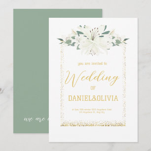 Convite Casamento de Charm Green Wildflower Elegante