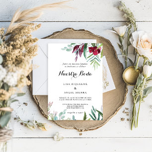 Convite Casamento de Charming Tropical Floral Verde Espanh