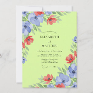 Convite Casamento de Chartruese Periwinkle Papoula Pressio