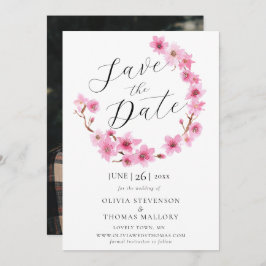 Convite Casamento de Cherry Blossoms Wreath Salve a data