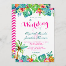 Casamento de Chevron Floral Tropical Berry Pink Te