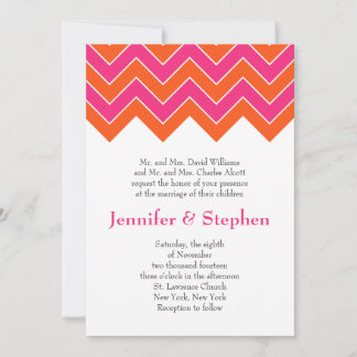 Convite Casamento de Chevron Laranja e Rosa