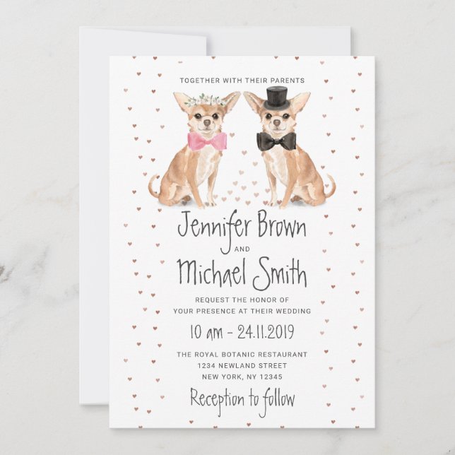 Convite Casamento de Chhuahua Dog Bride Groom (Frente)