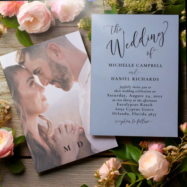 Convite Casamento de Chic Dusty Blue & Photo (Criador carregado)