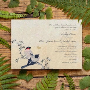 Convite Casamento de Chickadee com Flor de Cerejeira Vinta