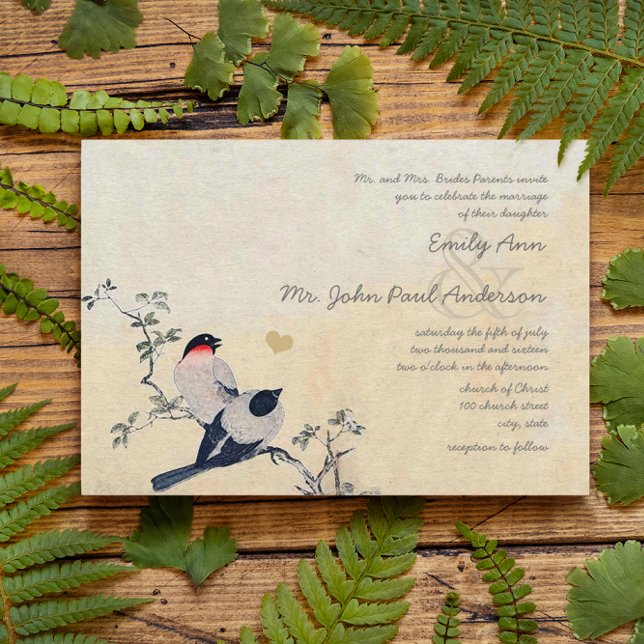 Convite Casamento de Chickadee com Flor de Cerejeira Vinta (Criador carregado)