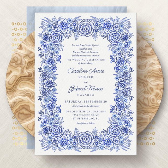 Convite Casamento de Chinoiserie Azul Francês (Criador carregado)