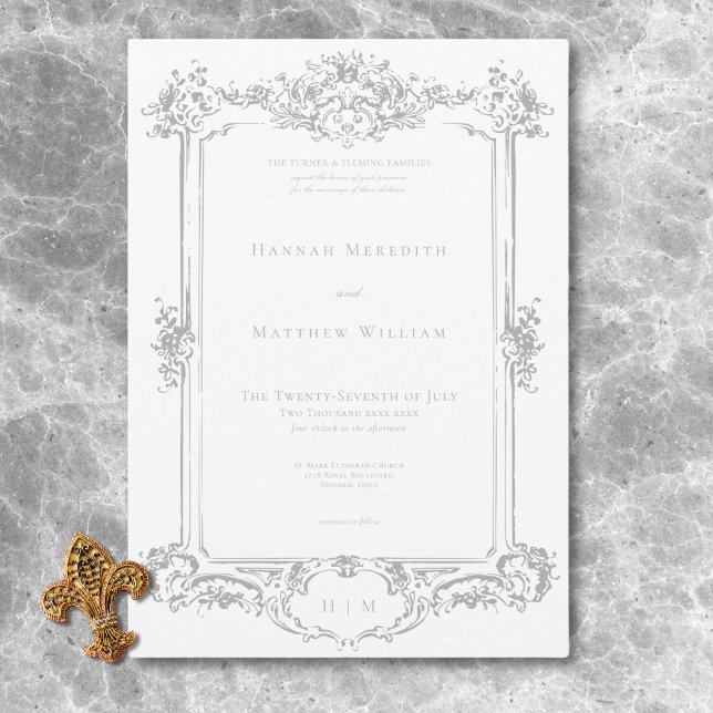 Convite Casamento de Chinoiserie Cherub, Cinza de Luz Eleg (Elegant Light Gray Chinoiserie Cherub Wedding Invitation)