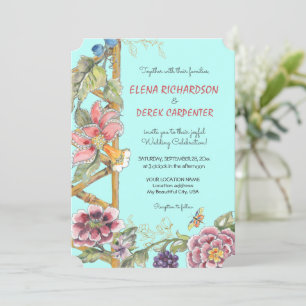Convite Casamento de Chinoiserie Clássica Oriental Aqua F