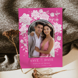 Convite Casamento de Chinoiserie Magenta Floral Salvar a D