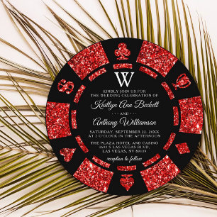 Convite Casamento de Chip Casino do Monograma Vermelho