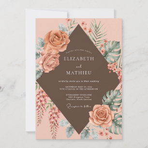 Convite Casamento de Chocolate Coral Tropical Eucalipto