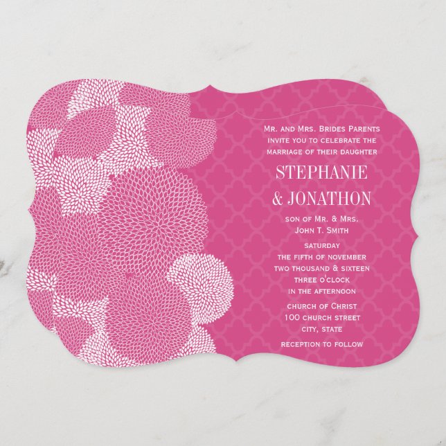 Convite Casamento de Chrysanthemum Rosa Rosa Rosa Turca Ro (Frente/Verso)